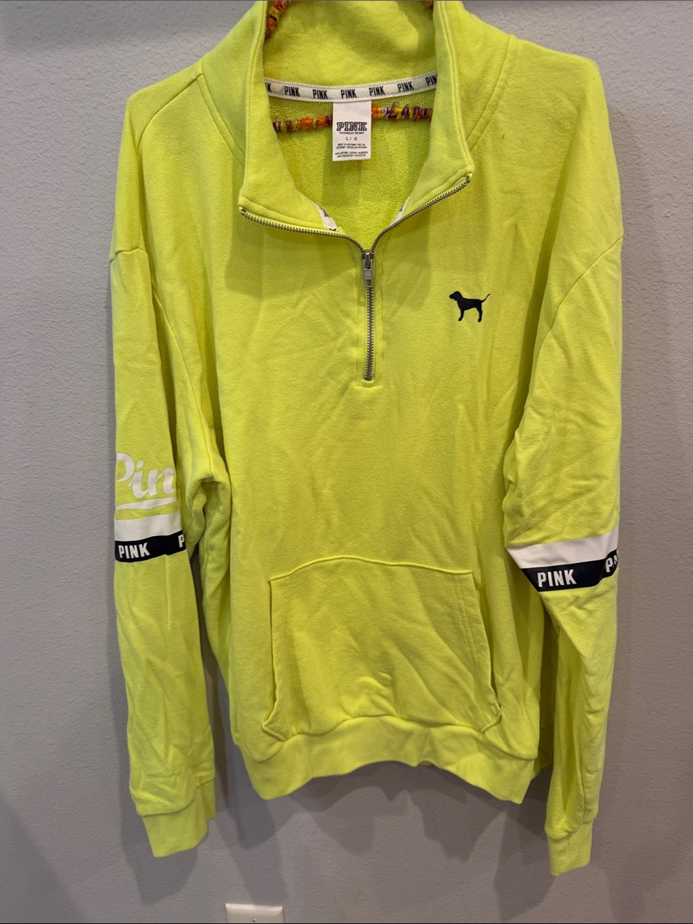 PINK Victoria's Secret Neon Yellow Quarter-Zip Pullover